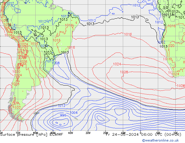 pressão do solo ECMWF Sex 24.05.2024 06 UTC