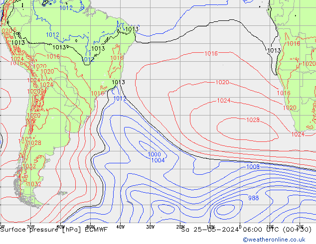 Surface pressure ECMWF Sa 25.05.2024 06 UTC