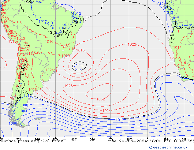 Surface pressure ECMWF We 29.05.2024 18 UTC