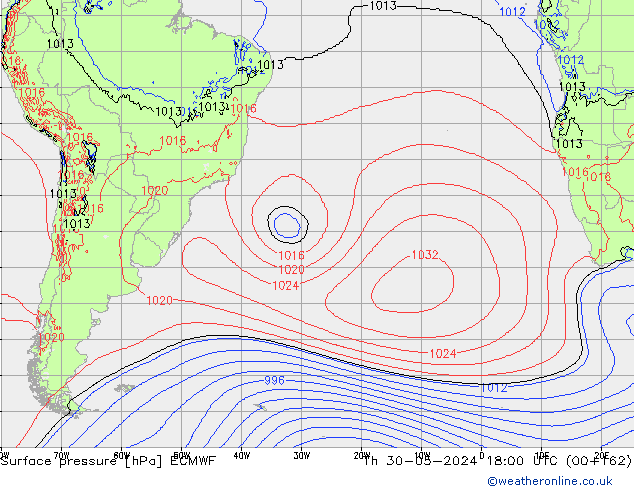 Pressione al suolo ECMWF gio 30.05.2024 18 UTC