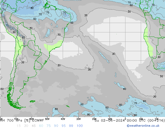 RH 700 hPa ECMWF Su 02.06.2024 00 UTC