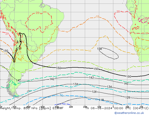 Height/Temp. 850 hPa ECMWF Th 06.06.2024 00 UTC