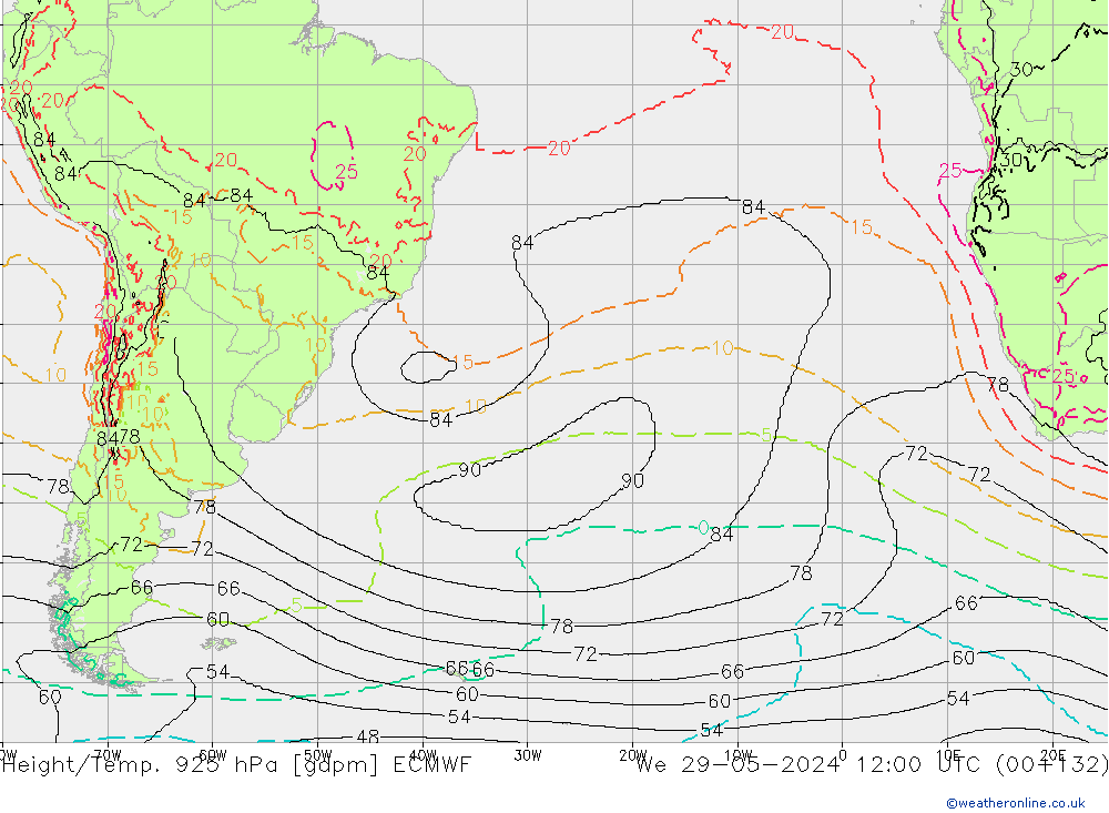 Height/Temp. 925 hPa ECMWF We 29.05.2024 12 UTC