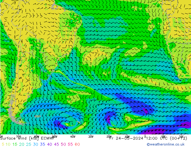 Surface wind ECMWF Fr 24.05.2024 12 UTC