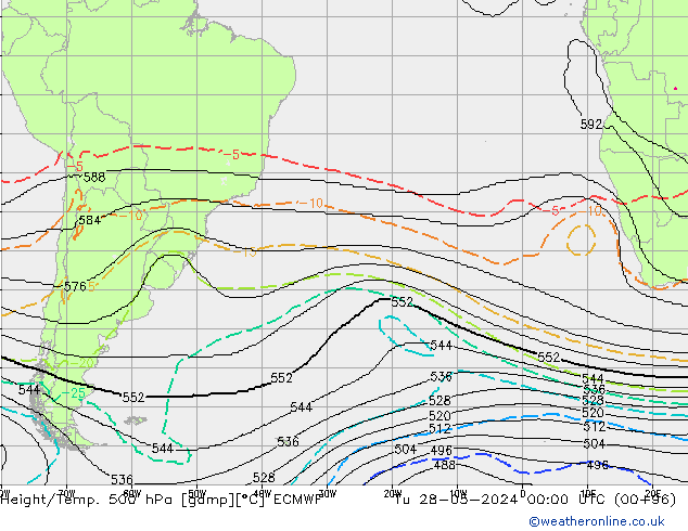 Height/Temp. 500 hPa ECMWF Tu 28.05.2024 00 UTC