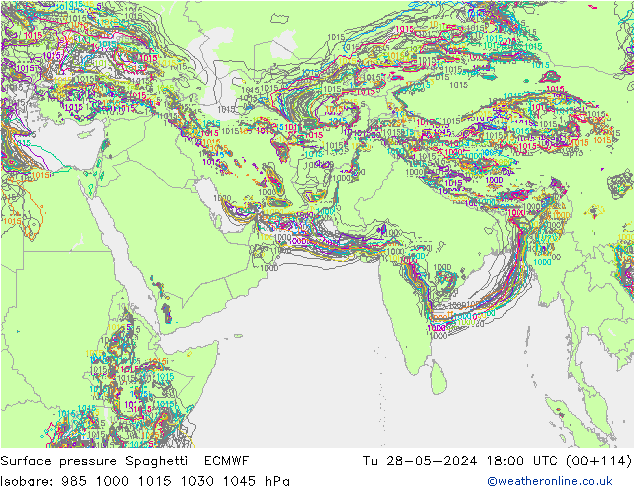 Atmosférický tlak Spaghetti ECMWF Út 28.05.2024 18 UTC