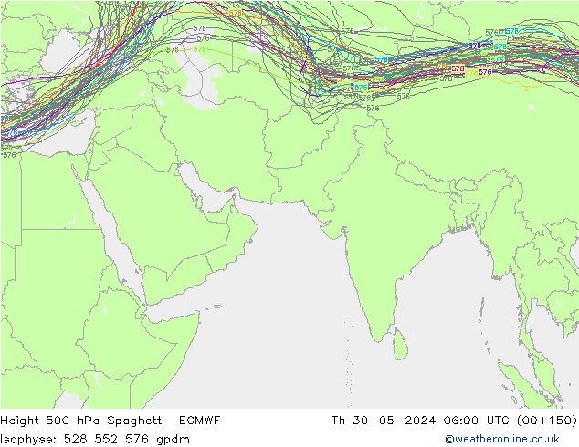 Géop. 500 hPa Spaghetti ECMWF jeu 30.05.2024 06 UTC