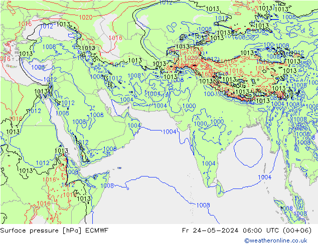 pressão do solo ECMWF Sex 24.05.2024 06 UTC
