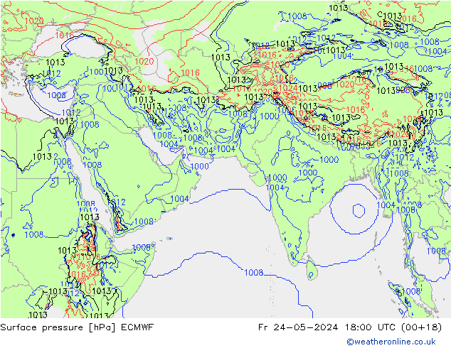 Luchtdruk (Grond) ECMWF vr 24.05.2024 18 UTC