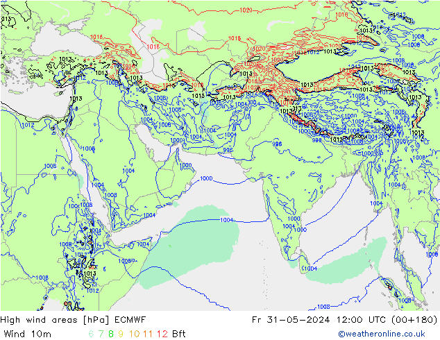 High wind areas ECMWF Fr 31.05.2024 12 UTC