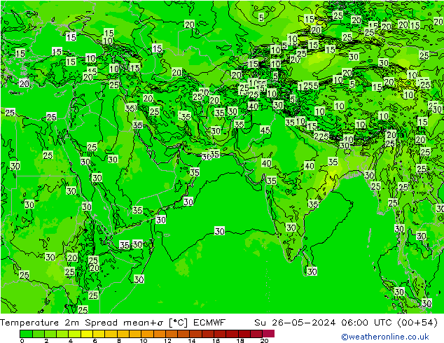 Temperatura 2m Spread ECMWF dom 26.05.2024 06 UTC