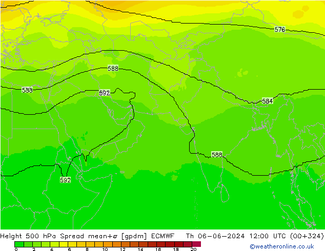 Hoogte 500 hPa Spread ECMWF do 06.06.2024 12 UTC