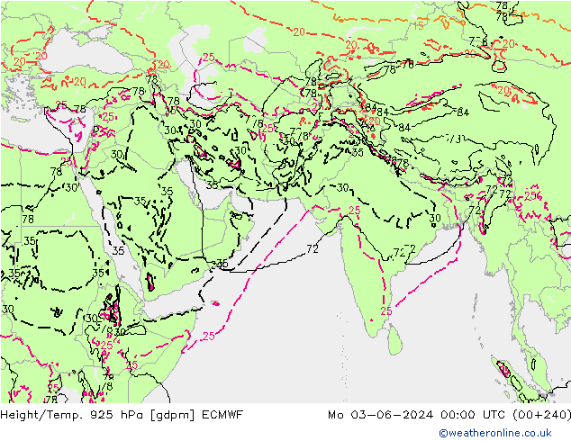 Height/Temp. 925 hPa ECMWF Mo 03.06.2024 00 UTC