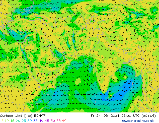 Surface wind ECMWF Fr 24.05.2024 06 UTC