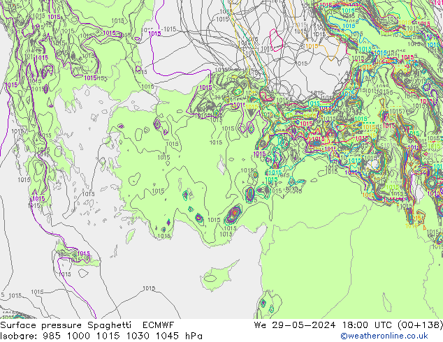 Pressione al suolo Spaghetti ECMWF mer 29.05.2024 18 UTC