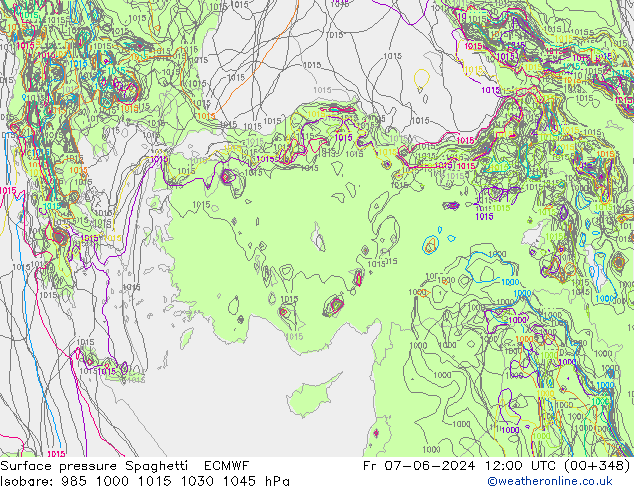 Pressione al suolo Spaghetti ECMWF ven 07.06.2024 12 UTC