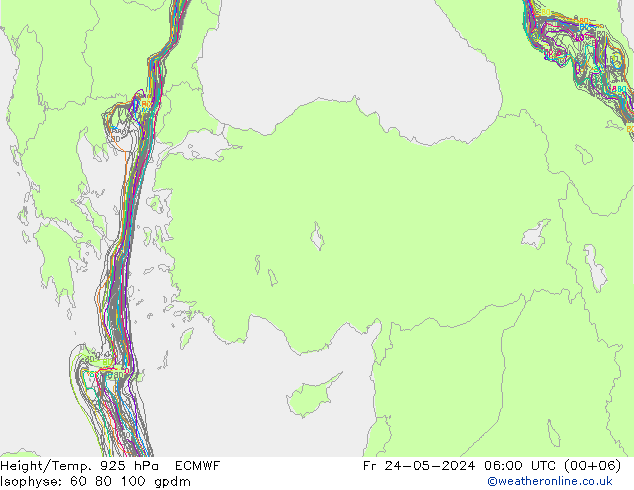 Height/Temp. 925 hPa ECMWF Fr 24.05.2024 06 UTC