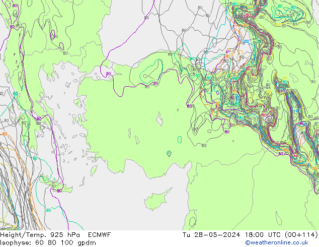 Hoogte/Temp. 925 hPa ECMWF di 28.05.2024 18 UTC