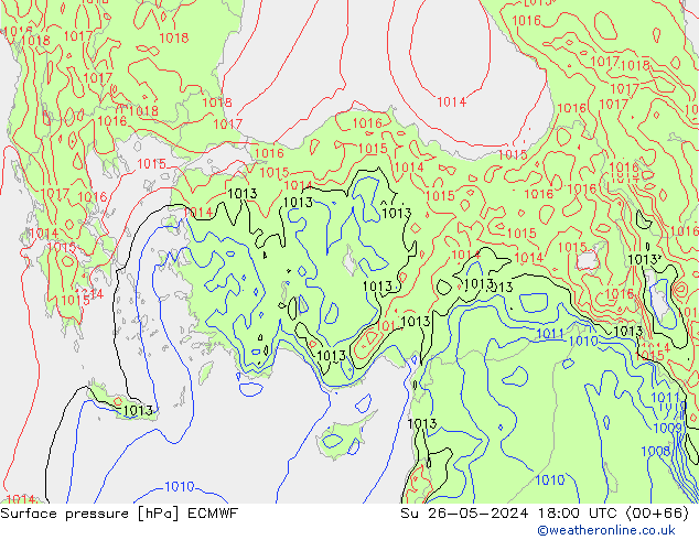 Luchtdruk (Grond) ECMWF zo 26.05.2024 18 UTC