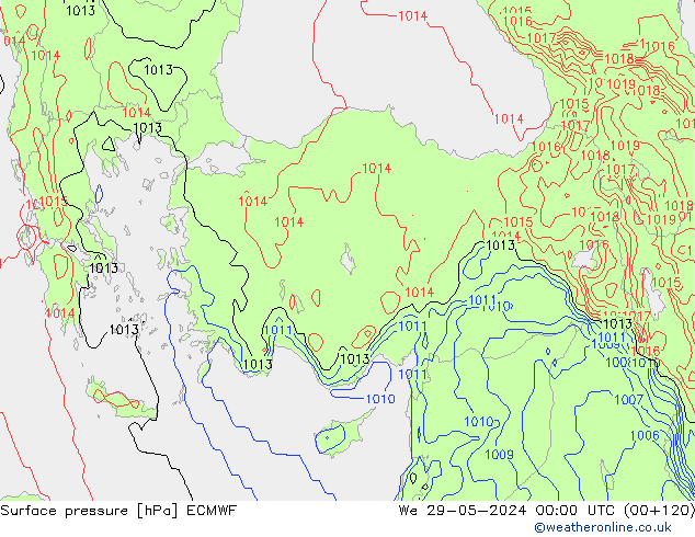 pressão do solo ECMWF Qua 29.05.2024 00 UTC