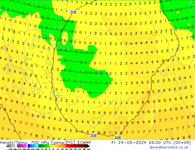 Yükseklik/Sıc. 700 hPa ECMWF Cu 24.05.2024 06 UTC