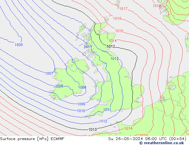 Presión superficial ECMWF dom 26.05.2024 06 UTC