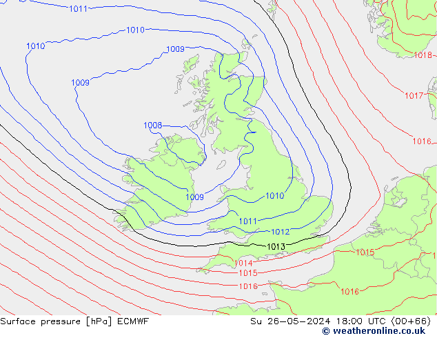 Atmosférický tlak ECMWF Ne 26.05.2024 18 UTC