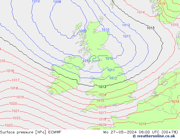 Surface pressure ECMWF Mo 27.05.2024 06 UTC