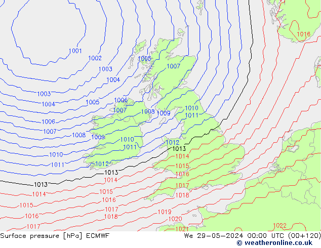 Luchtdruk (Grond) ECMWF wo 29.05.2024 00 UTC