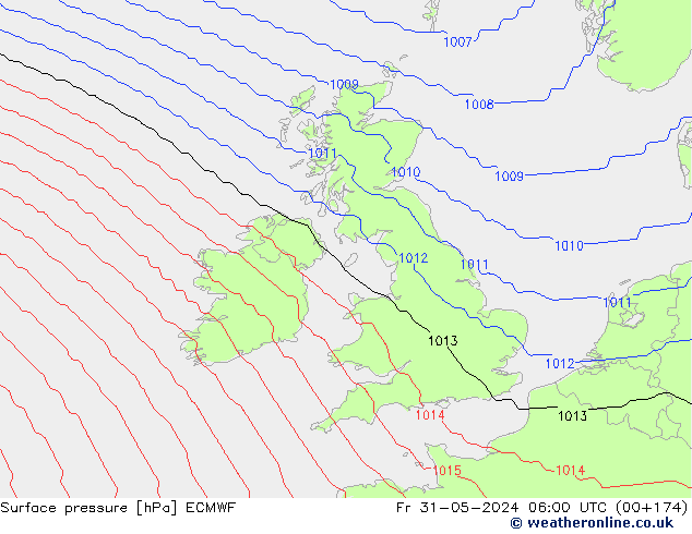 Presión superficial ECMWF vie 31.05.2024 06 UTC