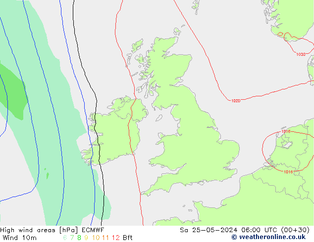 High wind areas ECMWF sáb 25.05.2024 06 UTC