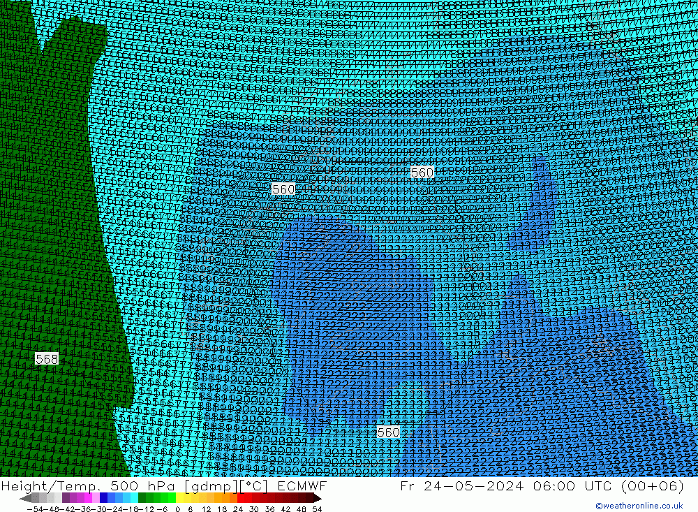 Height/Temp. 500 hPa ECMWF Fr 24.05.2024 06 UTC