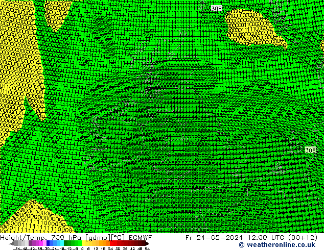 Geop./Temp. 700 hPa ECMWF vie 24.05.2024 12 UTC