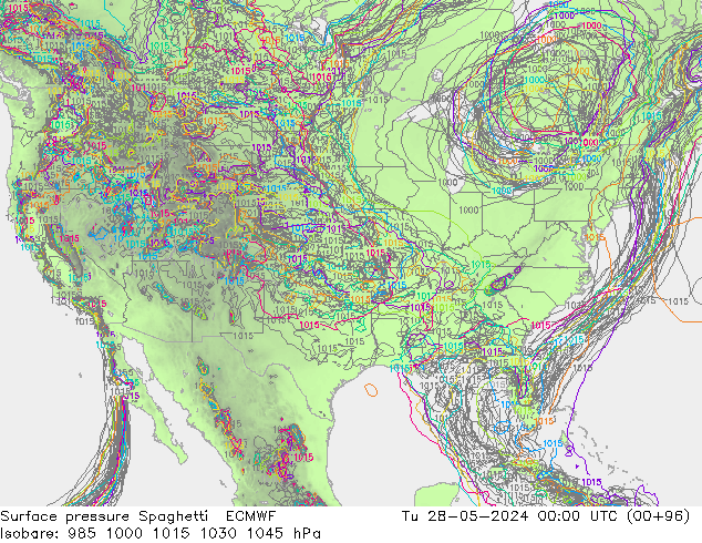 Atmosférický tlak Spaghetti ECMWF Út 28.05.2024 00 UTC