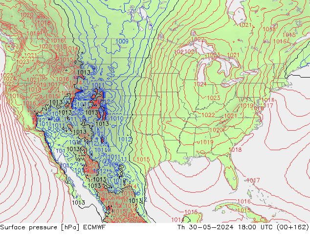 pressão do solo ECMWF Qui 30.05.2024 18 UTC