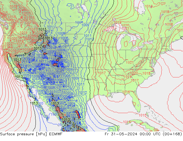 Presión superficial ECMWF vie 31.05.2024 00 UTC