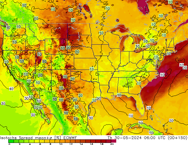 Isotachs Spread ECMWF jeu 30.05.2024 06 UTC