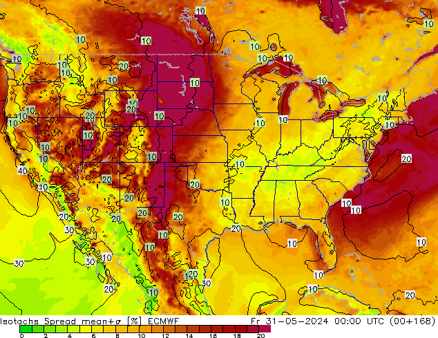 Isotachs Spread ECMWF Fr 31.05.2024 00 UTC