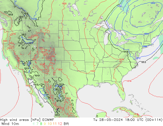 yüksek rüzgarlı alanlar ECMWF Sa 28.05.2024 18 UTC