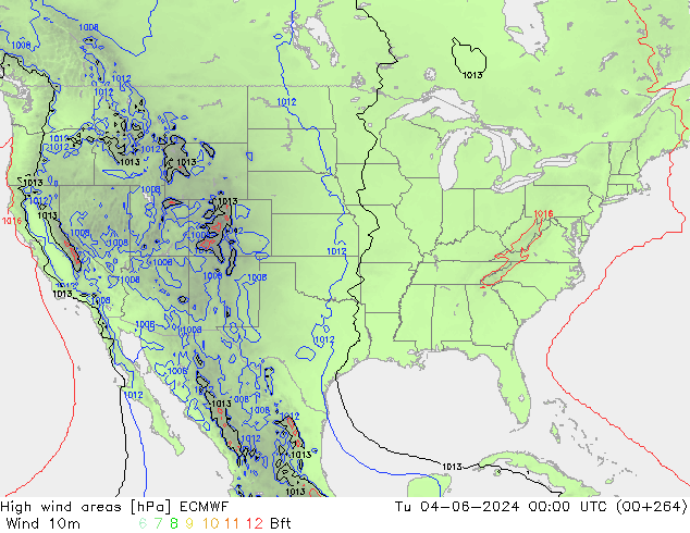 yüksek rüzgarlı alanlar ECMWF Sa 04.06.2024 00 UTC