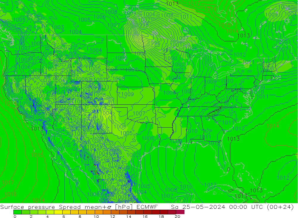 Luchtdruk op zeeniveau Spread ECMWF za 25.05.2024 00 UTC