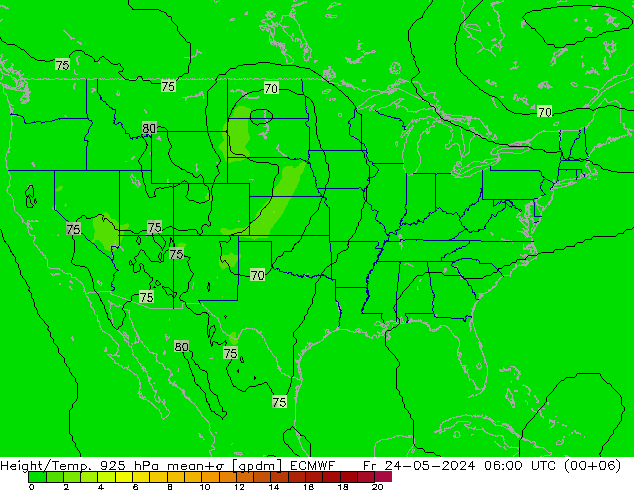 Height/Temp. 925 hPa ECMWF Fr 24.05.2024 06 UTC