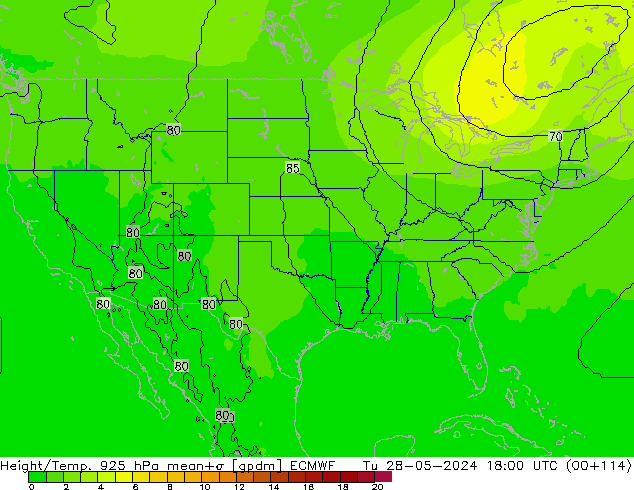 Height/Temp. 925 hPa ECMWF Tu 28.05.2024 18 UTC