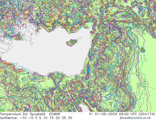 карта температуры Spaghetti ECMWF пт 31.05.2024 06 UTC