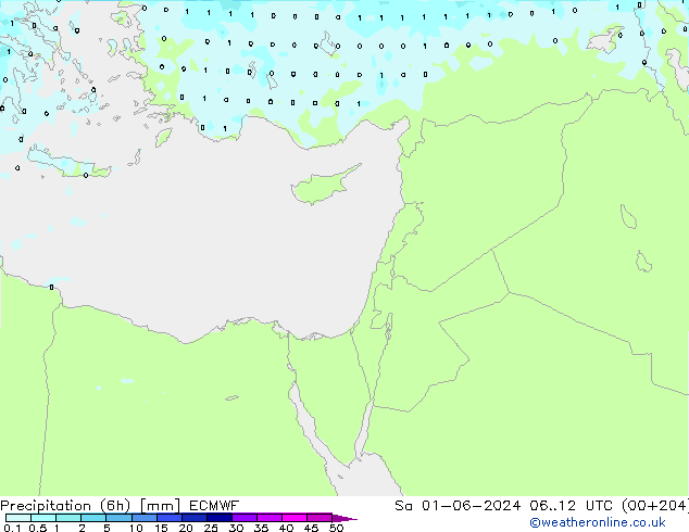 Precipitation (6h) ECMWF So 01.06.2024 12 UTC