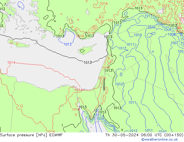 pressão do solo ECMWF Qui 30.05.2024 06 UTC