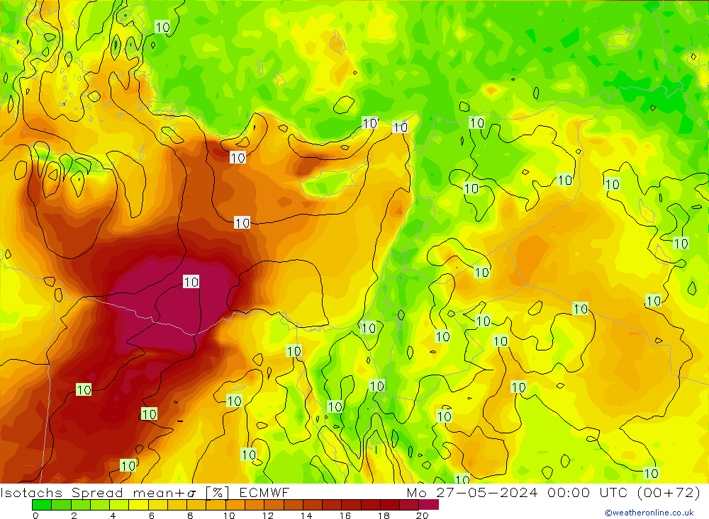 Isotachs Spread ECMWF Mo 27.05.2024 00 UTC