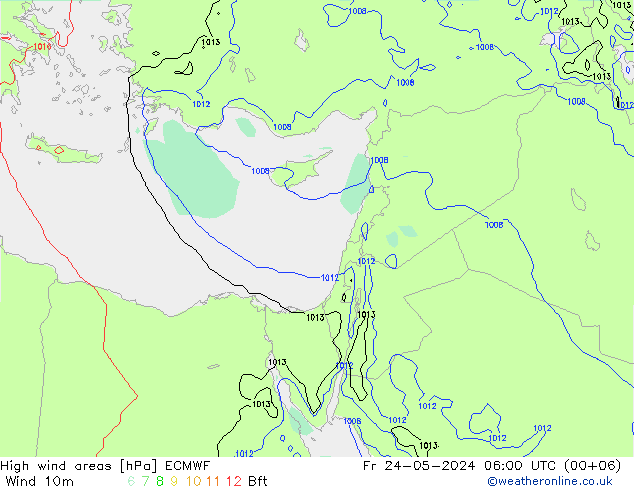 yüksek rüzgarlı alanlar ECMWF Cu 24.05.2024 06 UTC