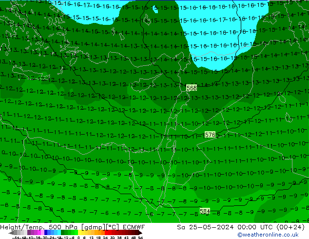 Hoogte/Temp. 500 hPa ECMWF za 25.05.2024 00 UTC