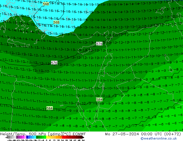 Hoogte/Temp. 500 hPa ECMWF ma 27.05.2024 00 UTC